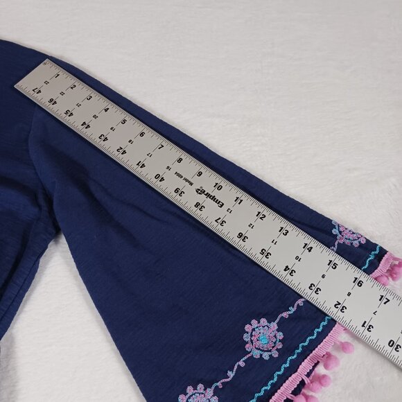 Chach, NWT,  Maxi Kimono, Boho, Navy w/ Pink & Aqua Trim, Whimsical, Small - Picture 12 of 14